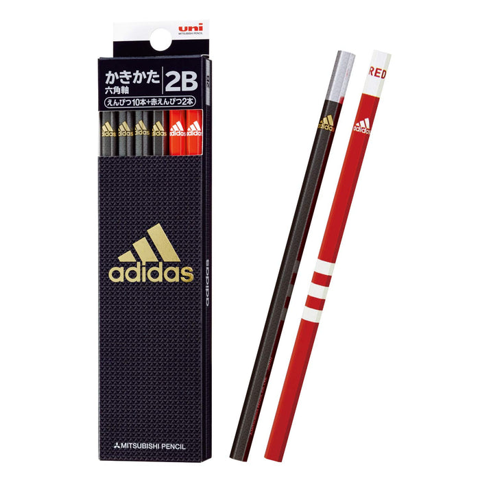 Mitsubishi Pencil Adidas Uni Drawing 2B Hexagonal Silver Black 1 Dozen Red Pencils