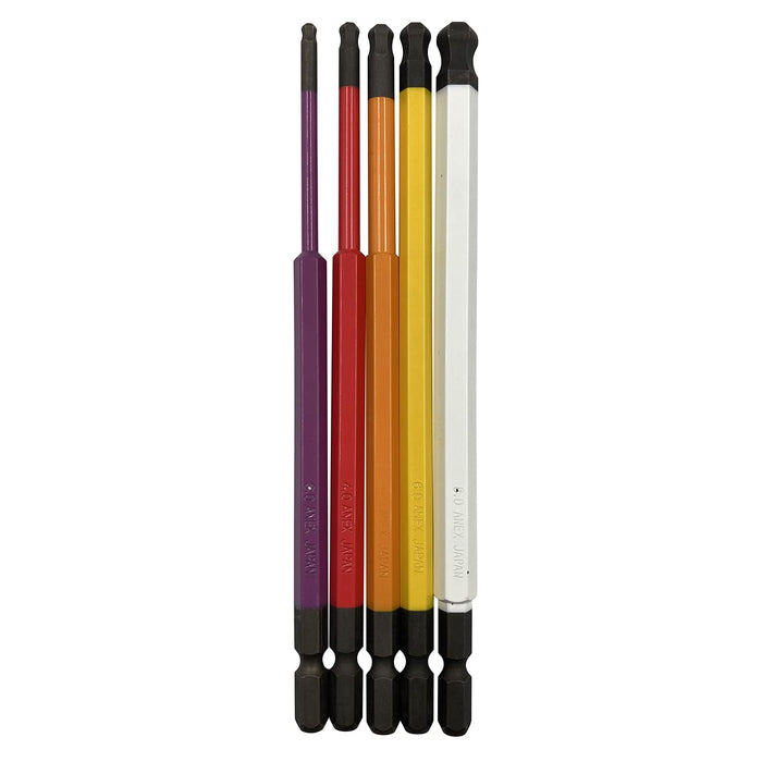 Anex Stool 5-Piece Set Color Bit Ball Point Single Head 150mm Storage (3/4/5/6/8mm) - ACBP5-150L Tool