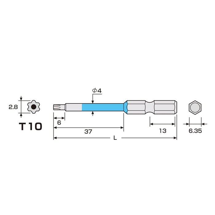 Anex T10X65 Single Head Hex Lobe Color Bit Tool with Hole Actx-1065