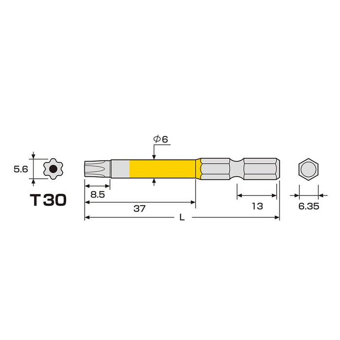 Anex T30X65 Hex Lobe Single Head Tool with Hole - Annex Color Bit