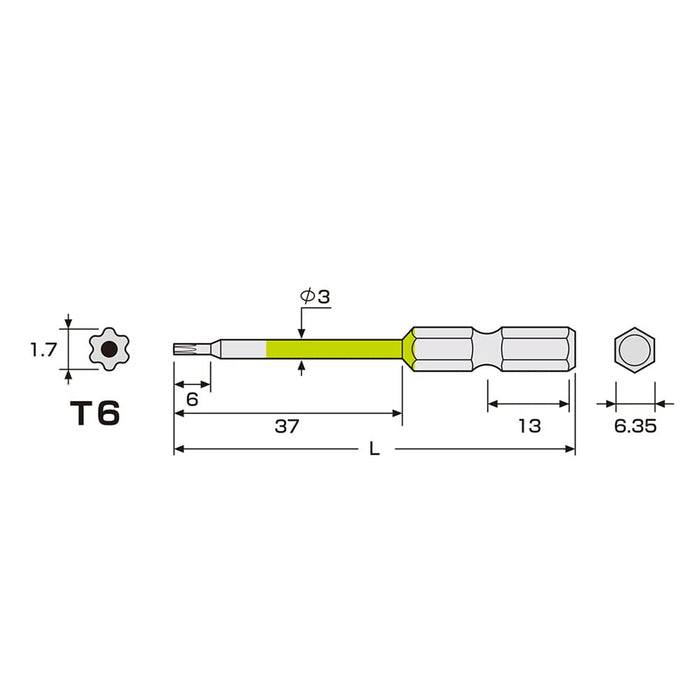 Anex T6X65 Single Head Hex Lobe Color Bit Tool With Hole Actx-0665