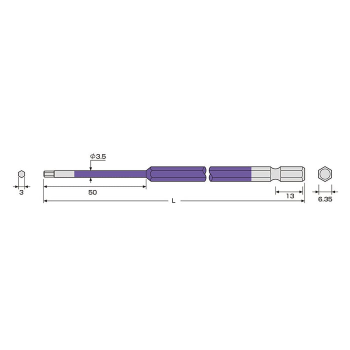 Anex 3mm x 150 Hexagonal Wrench Single Head Color Bit ACHX-3015