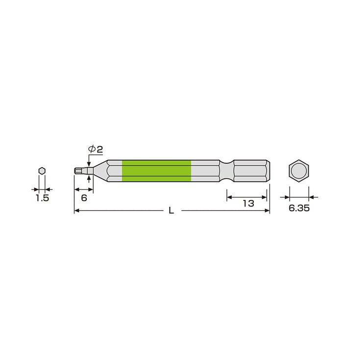 Anex 1.5mm x 65 六角扳手单头宽度工具 Achx-1565