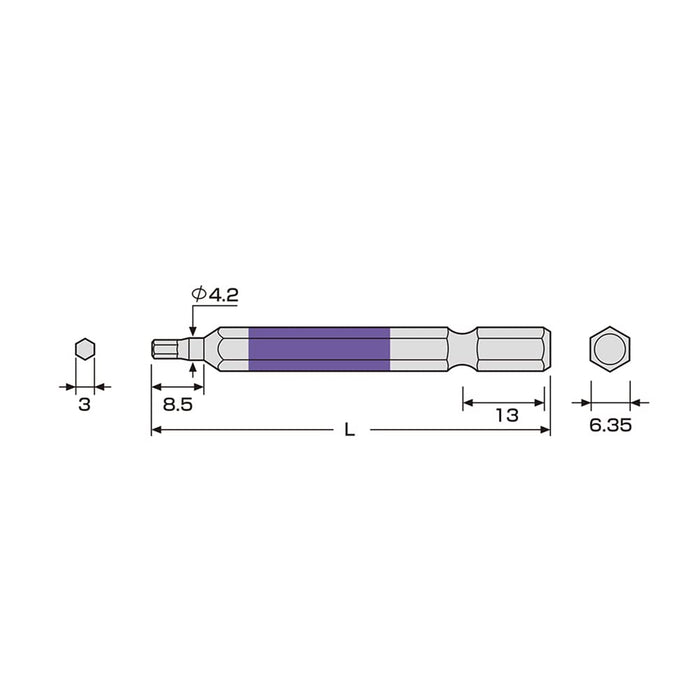 Anex 3mm x 65 Hexagonal Wrench Single Head Flat Anex Tool ACHX-3065