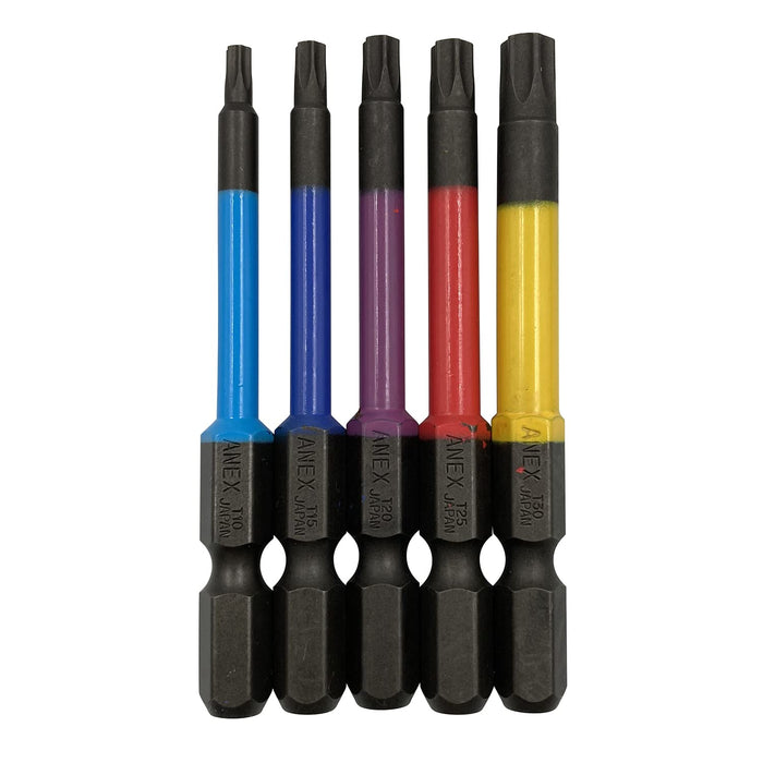 Anex Tool Set - Color Bit Hexlobe Single Head 65Mm 5 Pieces (T10-T30) ACTX5-65L