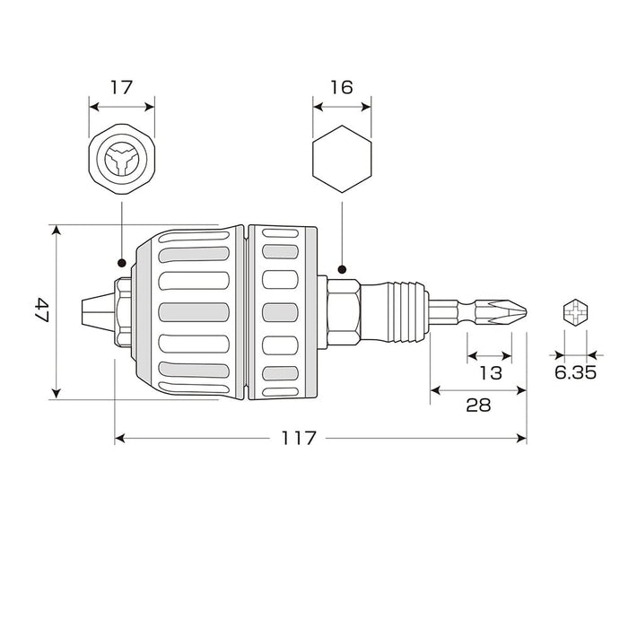 Anex Drill Chuck 1-10mm Keyless Bit Exchange Rubber Grip - Model Akl-190E