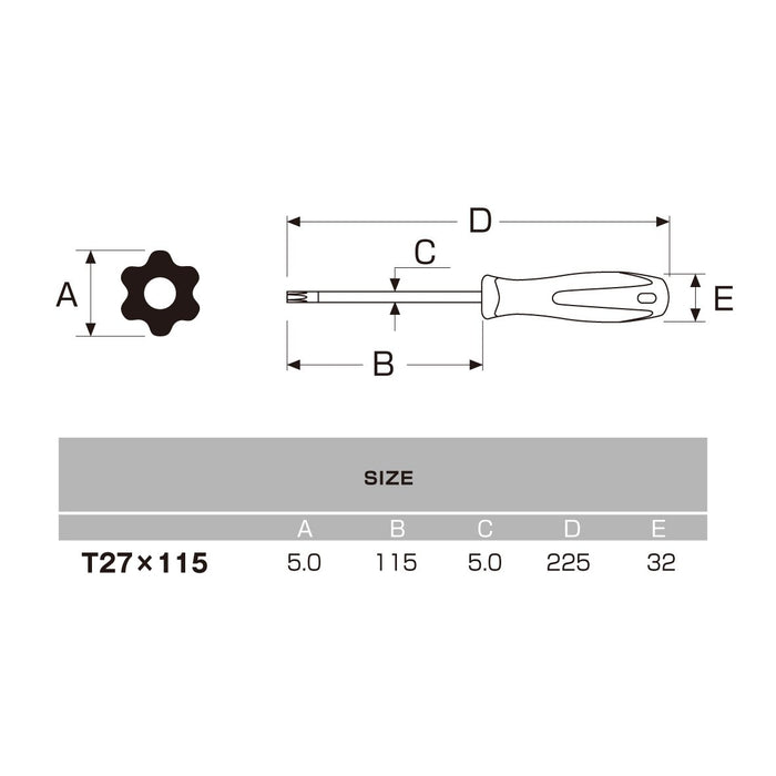 Anex Tool T27X115 Hex Lobe Driver with Hole No.6300 - Annex Tool (Anex)