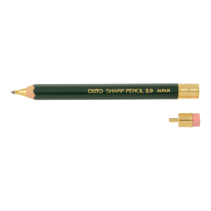 Ohto 2.0 Green Mechanical Pencil with Wooden Shaft and Eraser Aps-680E-Gn