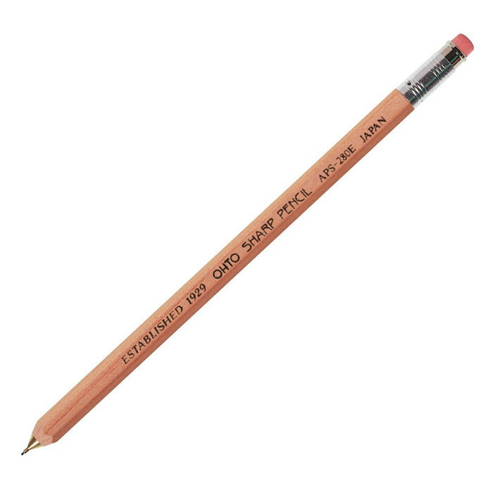 Ohto Aps-280 Mechanical Pencil with Eraser - Natural Wooden Shaft