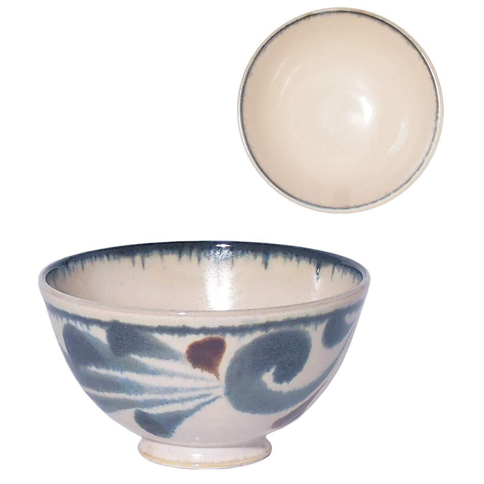 Awasaka Blue Arabesque Rice Bowl Brush Design - Elegant Diningware-Kiichin - The #1 Place for Japanese Goods in Your Hand!