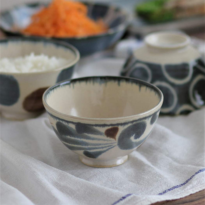 Awasaka Blue Arabesque Rice Bowl Brush Design - Elegant Diningware-Kiichin - The #1 Place for Japanese Goods in Your Hand!