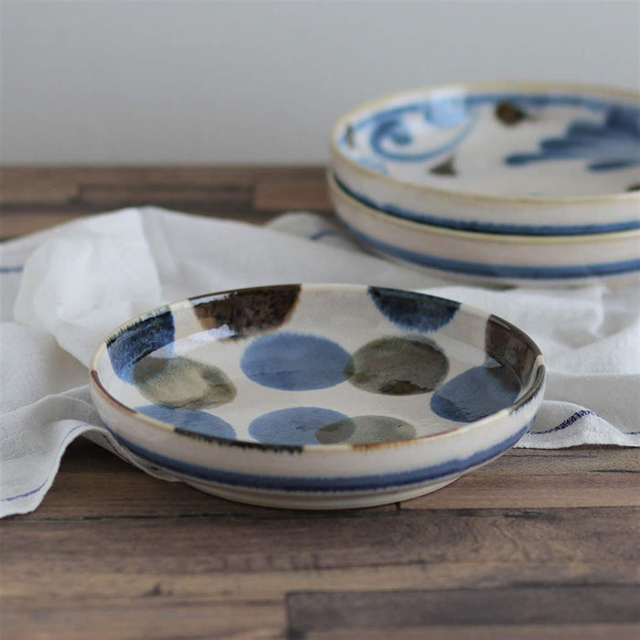 Awasaka Brush Blue Dotted Pasta Bowl Parallel Import-Kiichin - The #1 Place for Japanese Goods in Your Hand!