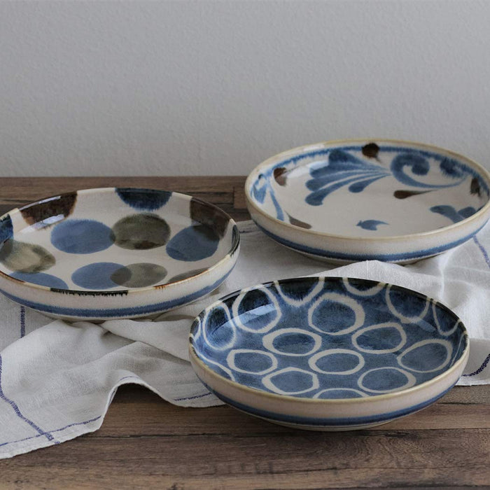 Awasaka Brush Blue Dotted Pasta Bowl Parallel Import-Kiichin - The #1 Place for Japanese Goods in Your Hand!