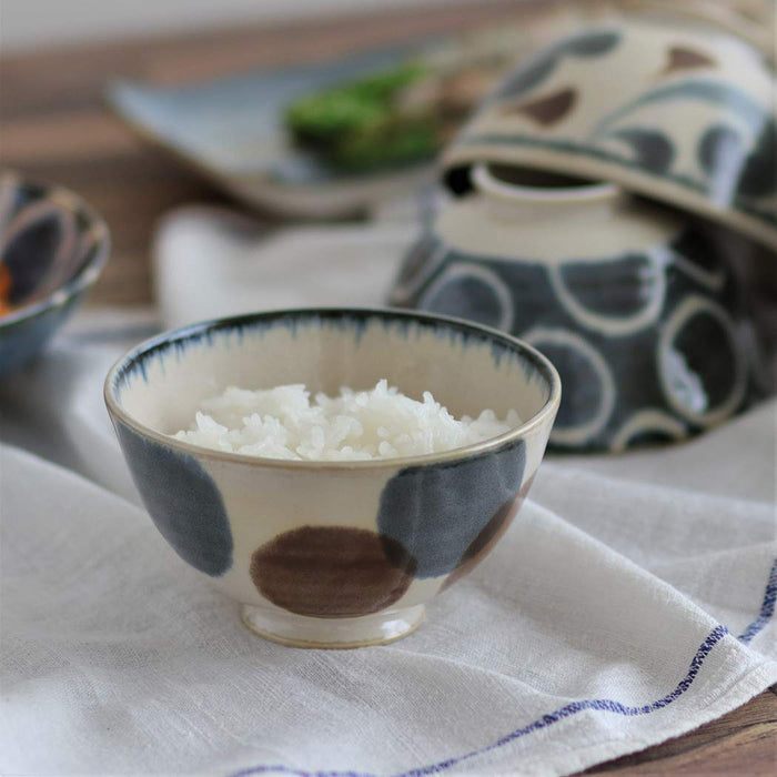 Awasaka Blue Dotted Rice Bowl Brush Design-Kiichin - The #1 Place for Japanese Goods in Your Hand!