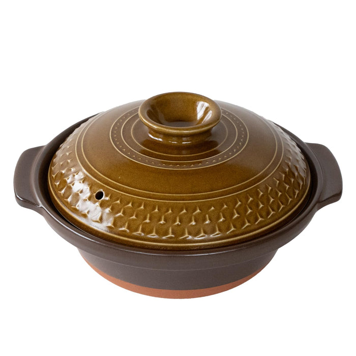 Santo Banko Ware Earthenware Pot No. 8 Medium 1500ML Brown Japan Made