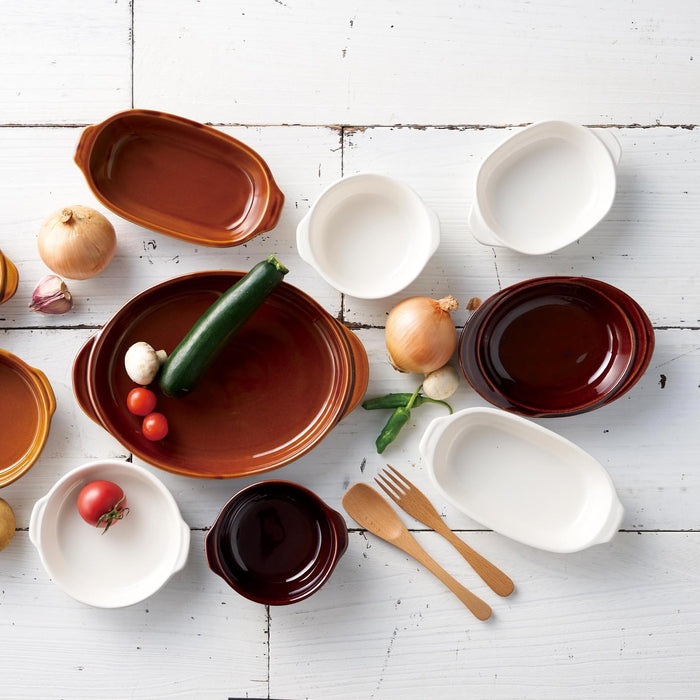 Santo Banko Ware Oval Gratin Dish Single-Serve 21cm White Heat-Resistant Ceramic