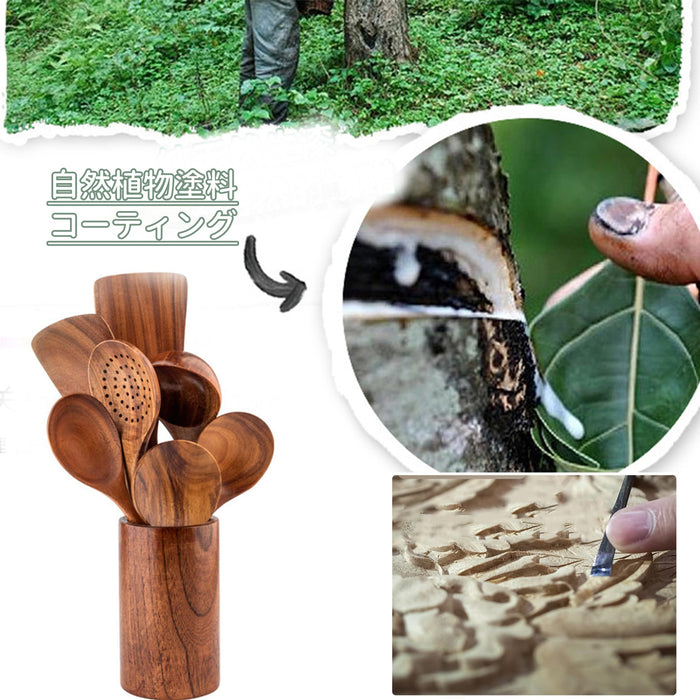 Desirable 5-Piece Acacia Kitchen Tool Set with Holder - Natural Wood Utensils-Kiichin - The #1 Place for Japanese Goods in Your Hand!