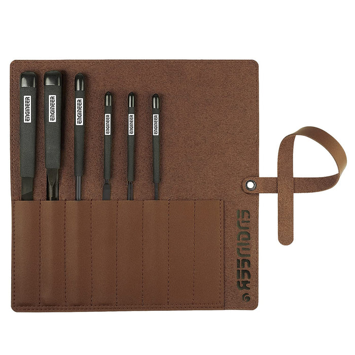 Engineer Jet Black Medium Precision File Set of 6 with Leather Case TFS-07