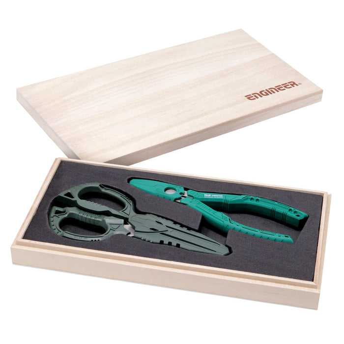 Engineer Nejisaurus & Iron Scissors Set with Name Engraving Green PGT-03A in Paulownia Wood Box