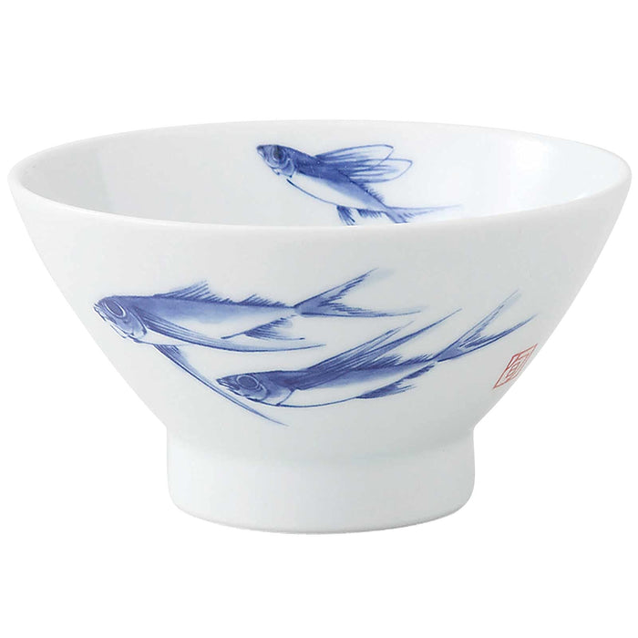 HAMATO Hasami Ware 12cm Rice Bowl with Fish Design Made in Japan