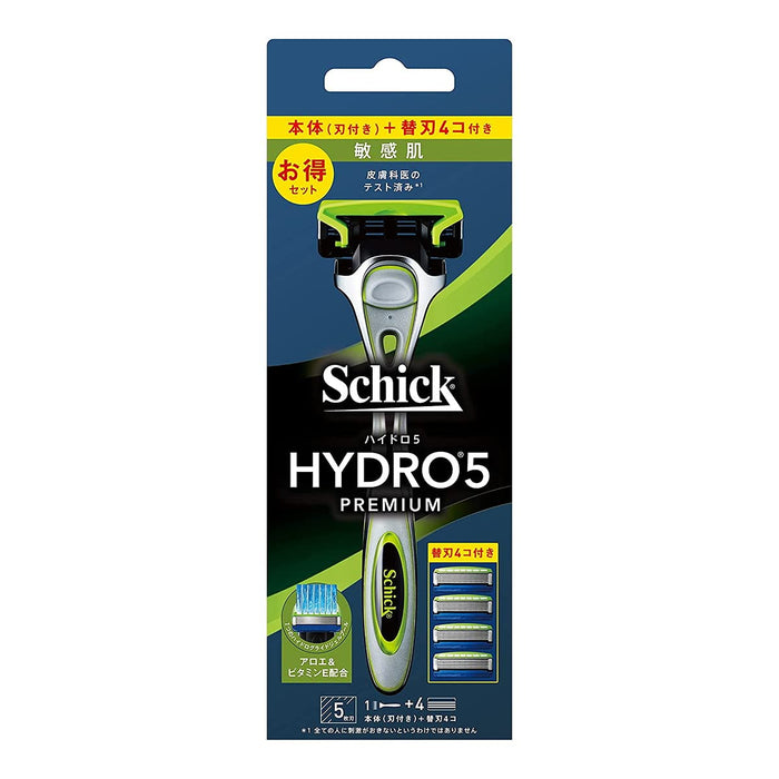 Schick Hydro 5 Sensitive Skin Combo - Holder + 4 Blades with Skin Guard Green