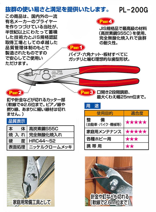 Igarashi Plyer 200 毫米组合钳带手柄，日本燕三条制造