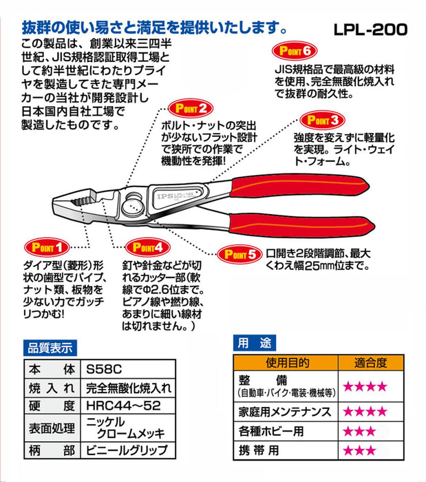 Igarashi Plyer LPL-200 轻质塑料 200mm - 日本制造