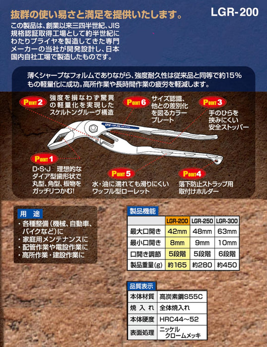 Igarashi Plyer LGR-200 200mm 轻型塑料怪物 IPS 日本制造