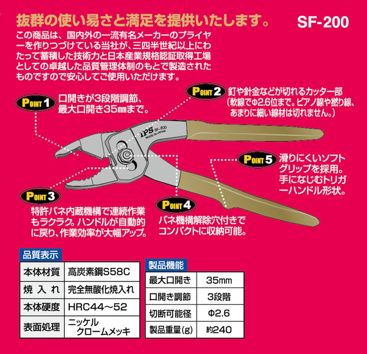 Igarashi Plyer Toji 200mm Plastic Trigger SF-200G - Made in Japan Tsubame Sanjo