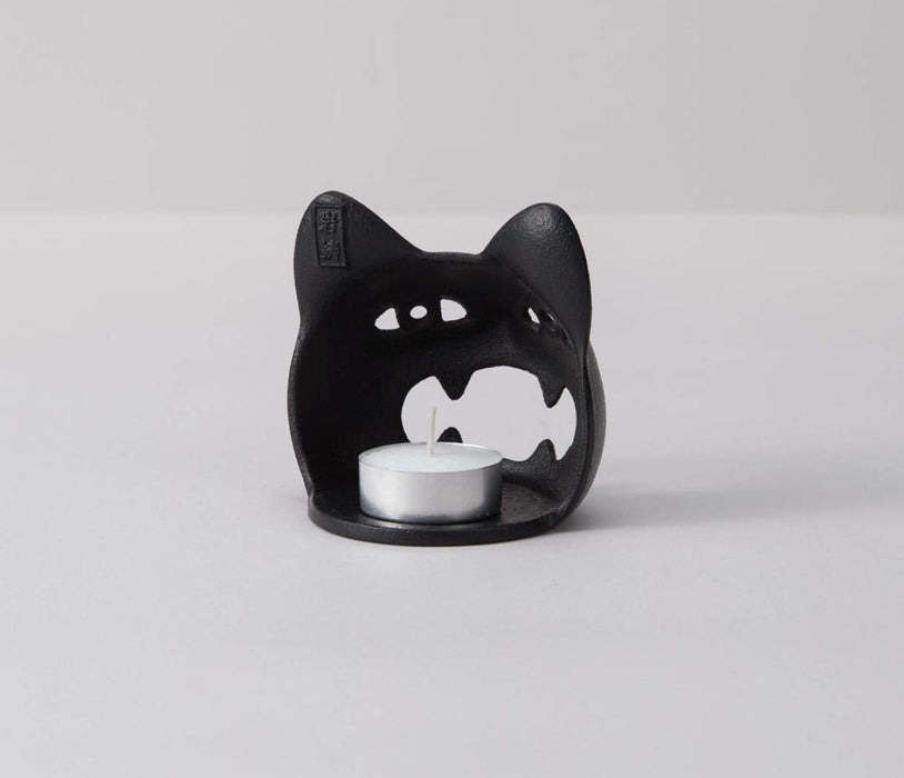 Iwachu Nambu Ironware Black Cat Candle Stand 9x8.5cm Elegant Design-Kiichin - The #1 Place for Japanese Goods in Your Hand!