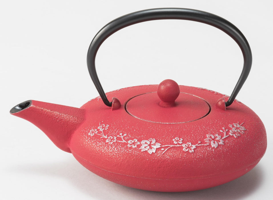 Iwachu Japanese Sakura Teapot 0.6L Silver Red Enameled Nambu Ironware-Kiichin - The #1 Place for Japanese Goods in Your Hand!