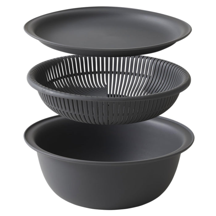 Marna 21Cm Heat-Resistant Dark Gray Colander Bowl Set with Tray-Kiichin - The #1 Place for Japanese Goods in Your Hand!