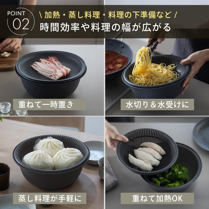 Marna 21Cm Gray Colander Bowl Set Microwave Safe Stackable & Heat Resistant-Kiichin - The #1 Place for Japanese Goods in Your Hand!