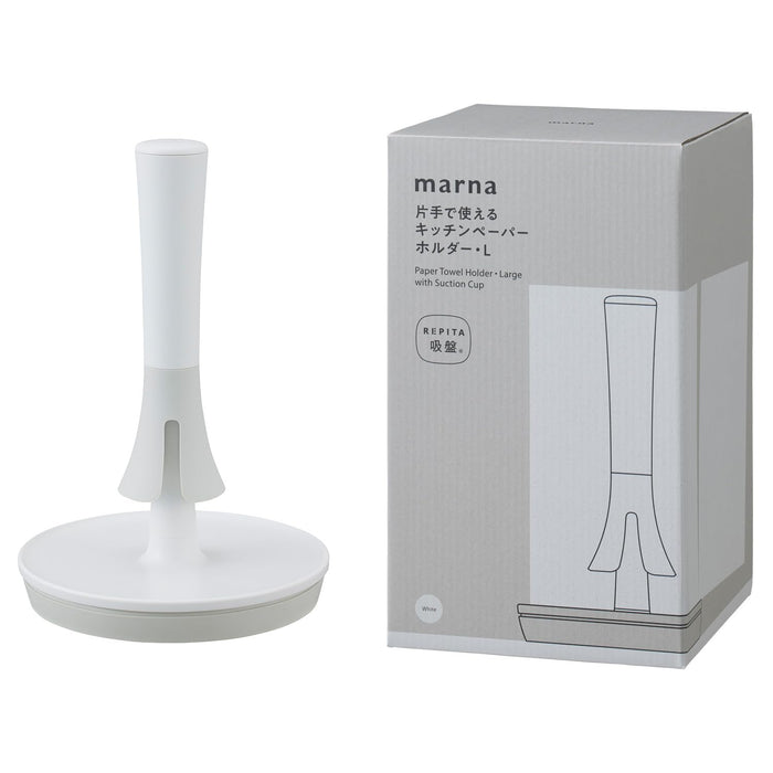 Marna White Kitchen Paper Holder L Suction Cups One-Hand Tear Compatible-Kiichin - The #1 Place for Japanese Goods in Your Hand!