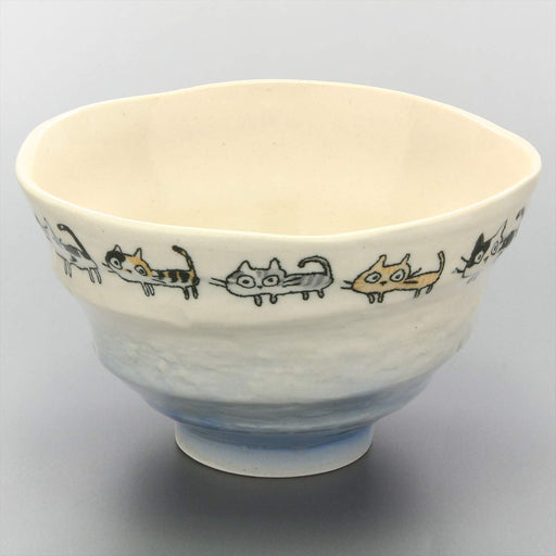 Ichikyu Mino Ware Lightweight 12Cm Blue Dora Neko Rice Tea Bowl-Kiichin - The #1 Place for Japanese Goods in Your Hand!