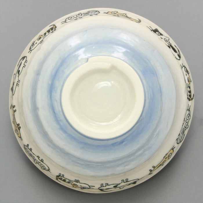 Ichikyu Mino Ware Lightweight 12Cm Blue Dora Neko Rice Tea Bowl-Kiichin - The #1 Place for Japanese Goods in Your Hand!