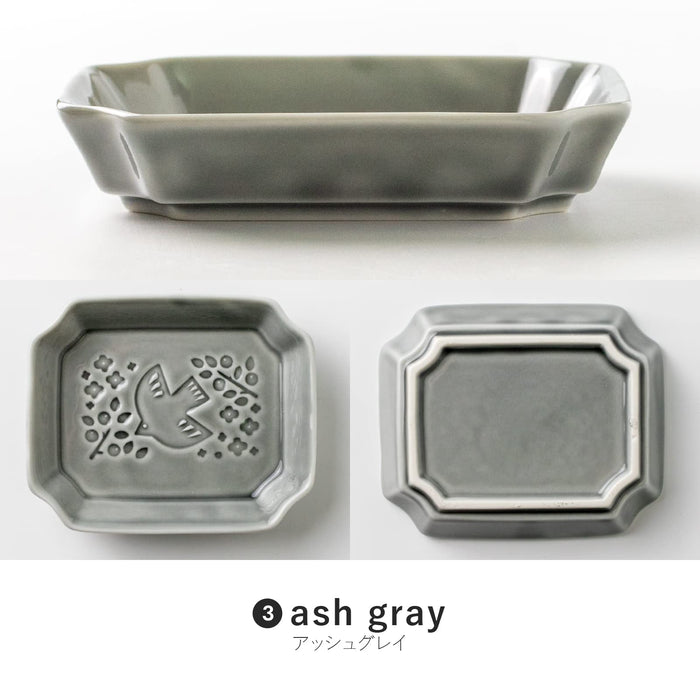 Minoru Pottery Mino Ware Ash Gray Rectangular Plate Pieni-Lintu-105-Kiichin - The #1 Place for Japanese Goods in Your Hand!