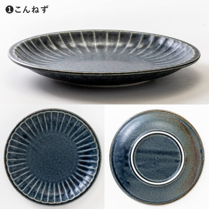 Minoru Pottery Mino Ware Tetote 215 Plates Konnezu Grey Dinnerware-Kiichin - The #1 Place for Japanese Goods in Your Hand!