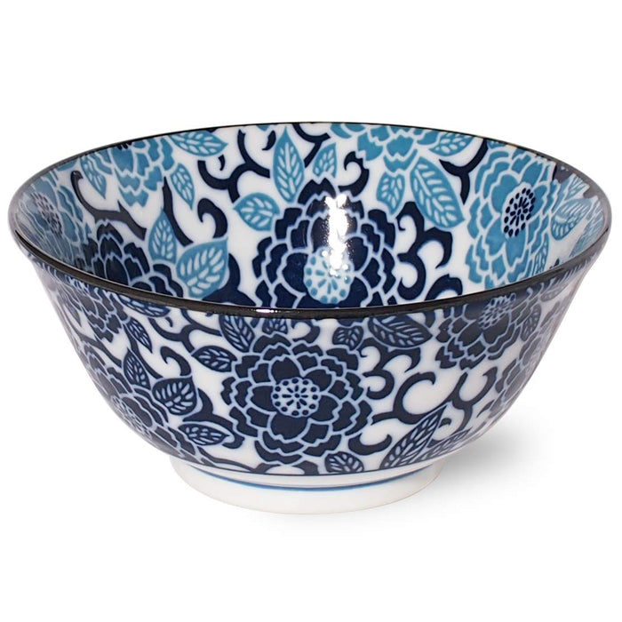 Minoru Pottery Navy Blue Winter Peony Bowl 14.9cm Multi-Purpose-Kiichin - The #1 Place for Japanese Goods in Your Hand!