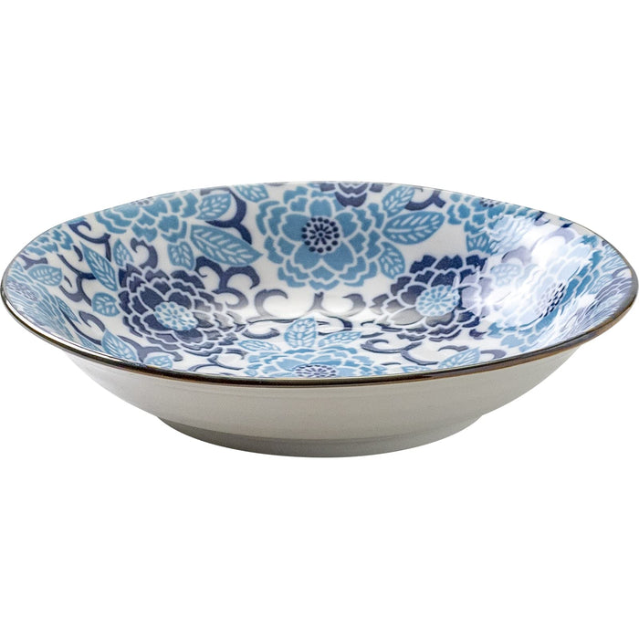 Minoru Pottery Navy Blue Coupe Plate 20.5cm Winter Peony Design-Kiichin - The #1 Place for Japanese Goods in Your Hand!