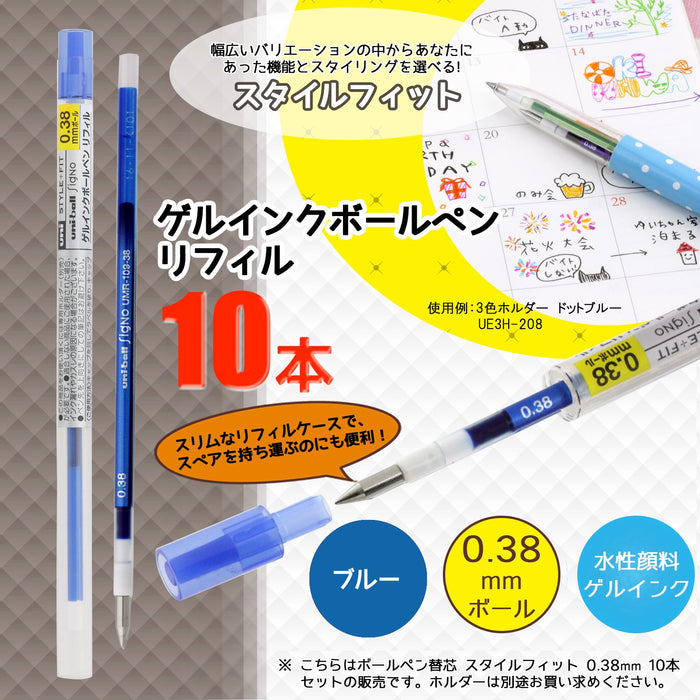 Mitsubishi Pencil Ballpoint Pen Refill Style Fit 0.38 Blue 10-Piece Umr10938.33 Pack