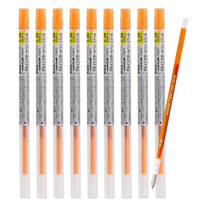 Mitsubishi Pencil Style Fit 0.38 Orange Ballpoint Pen Refill 10 Pieces