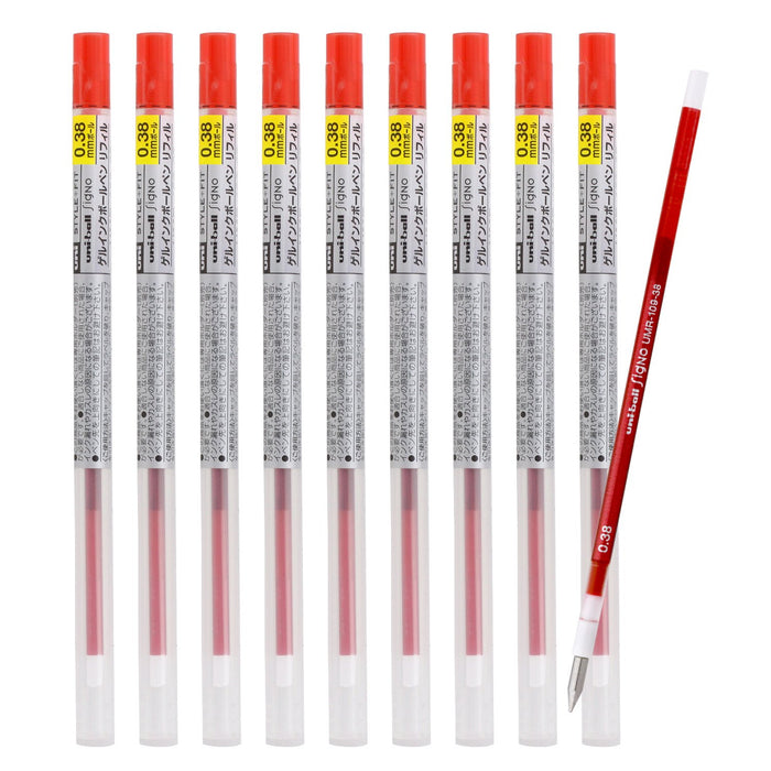 Mitsubishi Pencil Style Fit Signo 0.38 Red Ballpoint Pen Refill Pack of 10