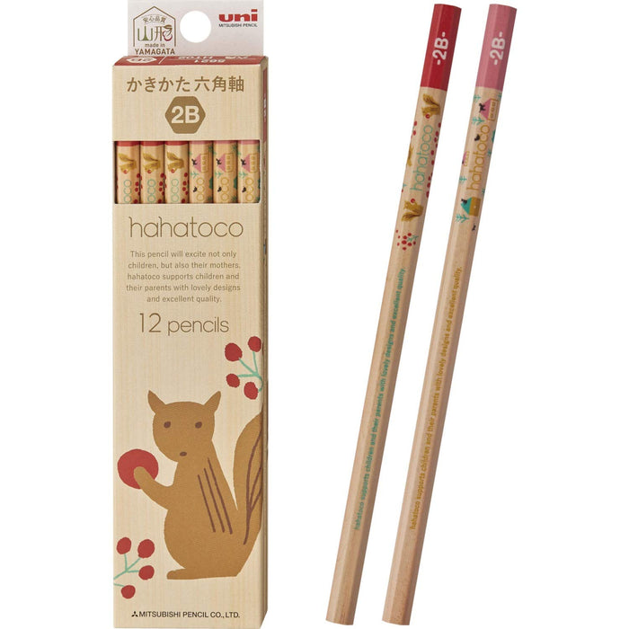 Mitsubishi Pencil Hahatoko HT02 2B Drawing Pencils with Squirrel and House Pack of 12