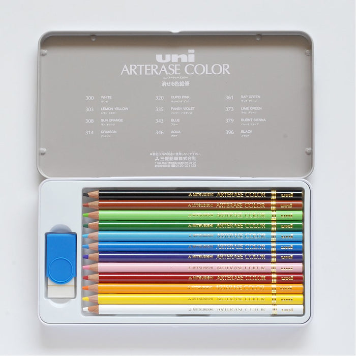 Mitsubishi Pencil Uniarterase 12 Colors Erasable Colored Pencil Set Uac12C