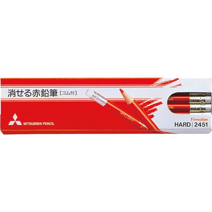 Mitsubishi Pencil 2451 - Pack of 12 Erasable Red Pencils with Rubber