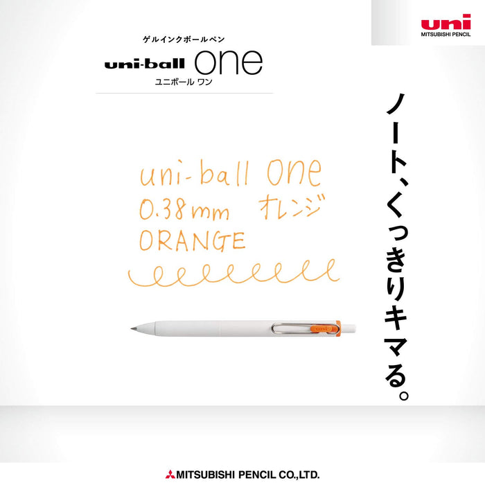 Mitsubishi Pencil Uniball One Gel Ballpoint Pen 0.38 Tip Orange Pack of 10