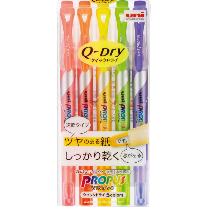 Mitsubishi Pencil Propass Window Quick Dry Highlighter 5 Colors Set