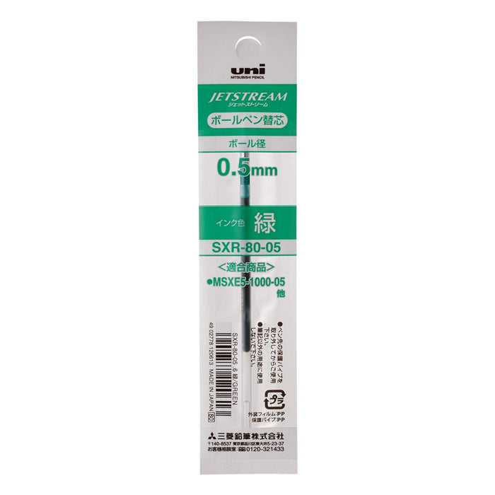 Mitsubishi Pencil Oil-Based Green Ballpoint Pen Refill Sxr-80-05 Pack of 6