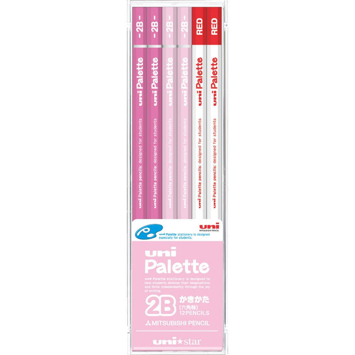 Mitsubishi Pencil Unistar 2B Pastel Pink Red Set 12 Pieces US1049